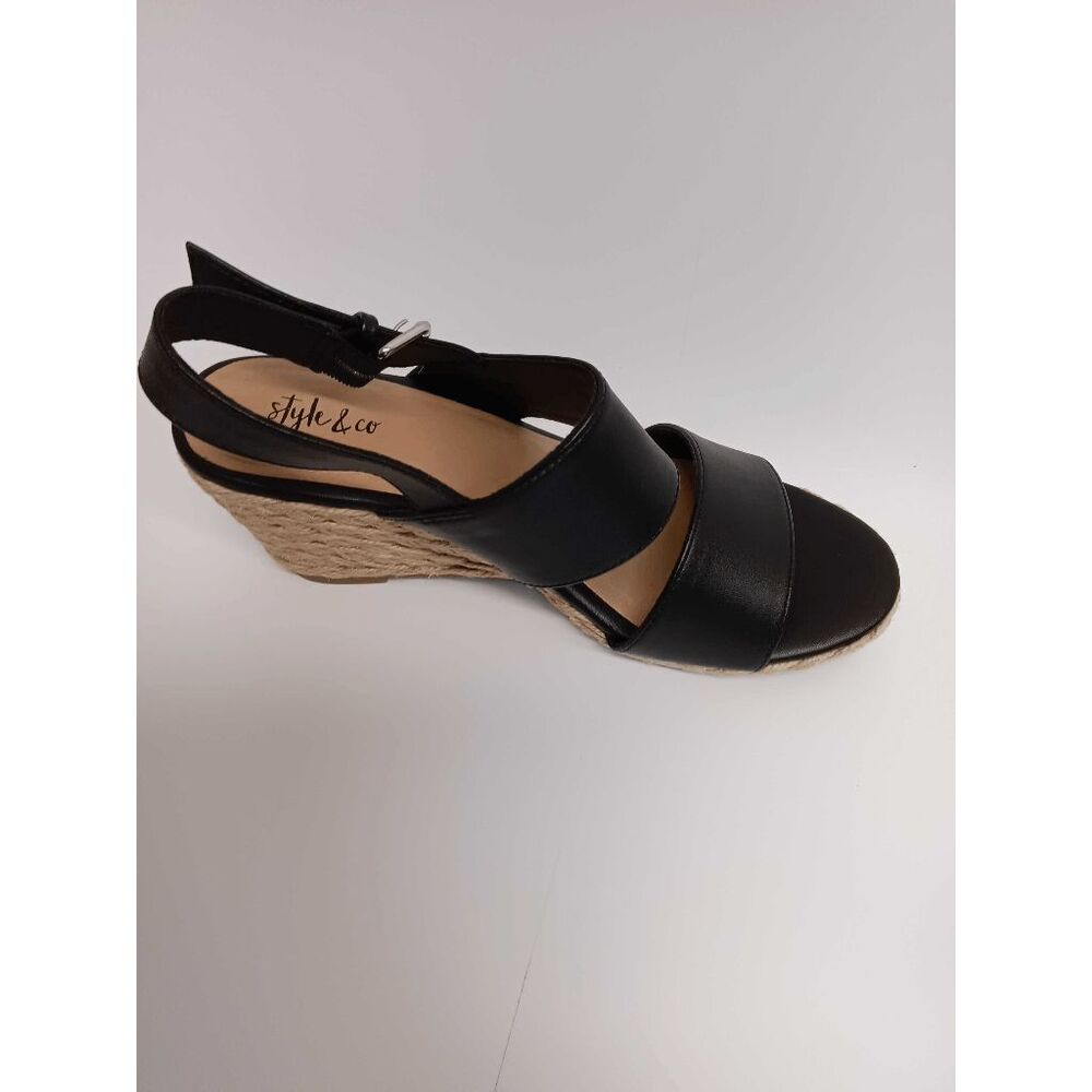 Style & Co Women's Serennaa Slingback Espadrille Wedge Sandals - Black 7M